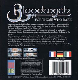 Box back cover for Bloodwych on the Commodore 64.