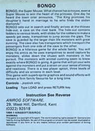Box back cover for Bongo on the Commodore 64.