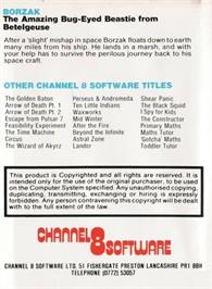Box back cover for Borzak on the Commodore 64.