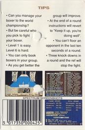 Box back cover for Boxing Manager on the Commodore 64.
