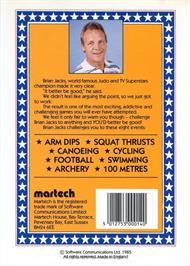 Box back cover for Brian Jacks Superstar Challenge on the Commodore 64.
