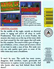 Box back cover for Bride Of Frankenstein on the Commodore 64.