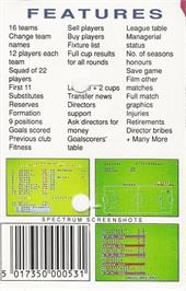 Box back cover for British Super League on the Commodore 64.