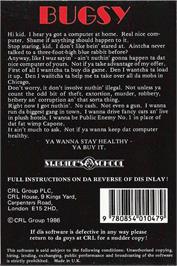 Box back cover for Bugsy on the Commodore 64.