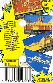 Box back cover for CJ's Elephant Antics on the Commodore 64.