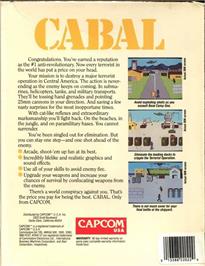 Box back cover for Cabal (Ocean) on the Commodore 64.