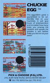 Box back cover for Chuckie Egg on the Commodore 64.