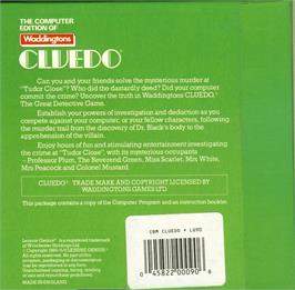 Box back cover for Cluedo on the Commodore 64.
