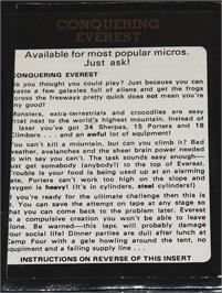 Box back cover for Conquering Everest on the Commodore 64.