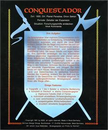 Box back cover for Conquestador on the Commodore 64.
