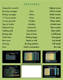 Box back cover for County Cricket on the Commodore 64.