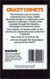 Box back cover for Crazy Comets on the Commodore 64.