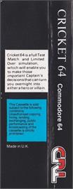 Box back cover for Cricket 64 on the Commodore 64.