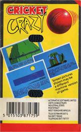 Box back cover for Cricket Crazy on the Commodore 64.