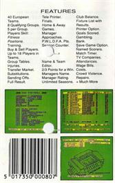 Box back cover for Cup Football on the Commodore 64.