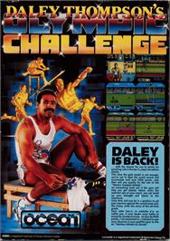 Box back cover for Daley Thompson's Olympic Challenge on the Commodore 64.