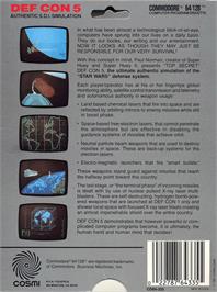 Box back cover for Def Con 5 on the Commodore 64.