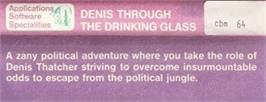 Box back cover for Denis Through the Drinking Glass on the Commodore 64.