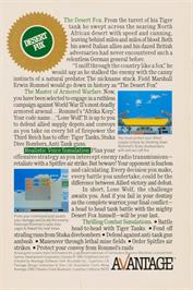 Box back cover for Desert Fox on the Commodore 64.