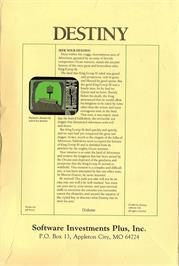 Box back cover for Destiny on the Commodore 64.