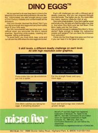 Box back cover for Dino Eggs on the Commodore 64.