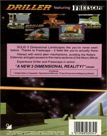 Box back cover for Driller on the Commodore 64.