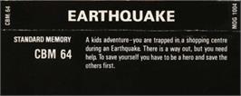 Box back cover for Earthquake on the Commodore 64.