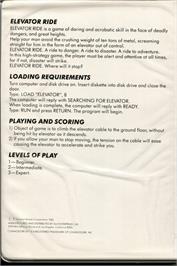 Box back cover for Elevator Ride on the Commodore 64.