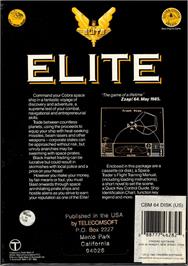Box back cover for Elite on the Commodore 64.