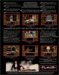 Box back cover for Elvira: Mistress of the Dark on the Commodore 64.