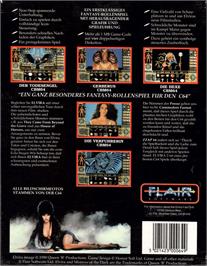 Box back cover for Elvira II: The Jaws of Cerberus on the Commodore 64.