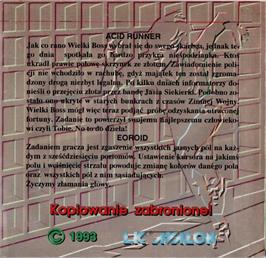 Box back cover for Eoroid on the Commodore 64.