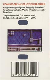 Box back cover for Erebus on the Commodore 64.