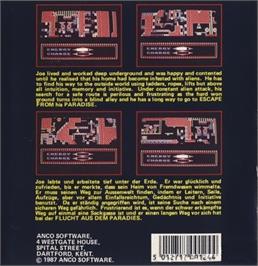 Box back cover for Escape From Paradise on the Commodore 64.