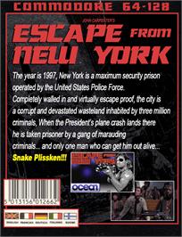 Box back cover for Escape from New York / Die Klapperschlange (Flash-Soft) on the Commodore 64.