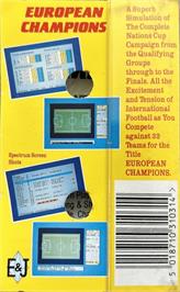 Box back cover for European Champions (Challenge) on the Commodore 64.