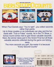 Box back cover for Every Second Counts on the Commodore 64.