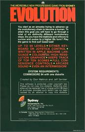 Box back cover for Evolution (Sydney Development) on the Commodore 64.