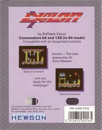 Box back cover for Exolon on the Commodore 64.