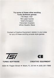 Box back cover for Falconian Invaders on the Commodore 64.