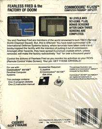 Box back cover for Fearless Fred And The Factory Of Doom on the Commodore 64.