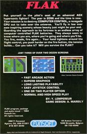 Box back cover for Flak - The Ultimate Flight Experience on the Commodore 64.