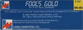 Box back cover for Fool's Gold on the Commodore 64.