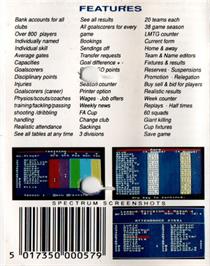 Box back cover for Football Champions on the Commodore 64.