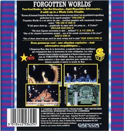 Box back cover for Forgotten Worlds on the Commodore 64.