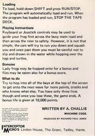 Box back cover for Frogger 64 on the Commodore 64.