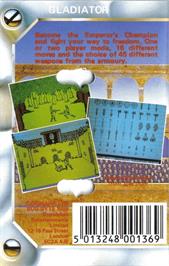 Box back cover for Gladiator (Domark) on the Commodore 64.