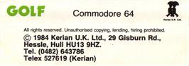 Box back cover for Golf (Anco) on the Commodore 64.