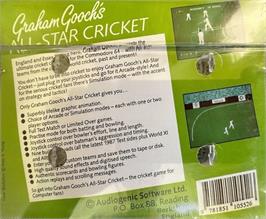 Box back cover for Graham Gooch's All Star Cricket on the Commodore 64.