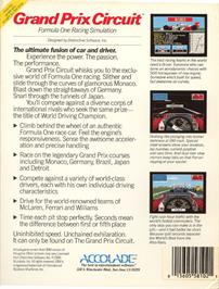 Box back cover for Grand Prix Circuit on the Commodore 64.